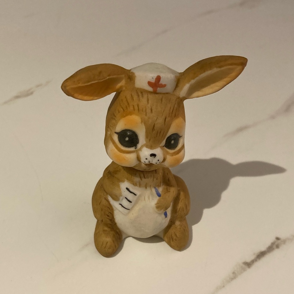 Vintage 1980s Treasure Masters Porcelain Bunny Nurse Figurine Rabbit
